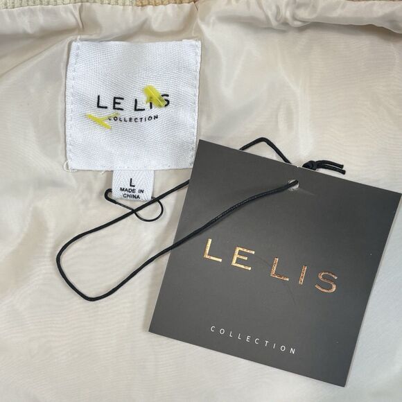 LE LIS Cream Puffer Vest Corduroy Checkered Zipper NEW - Picture 7 of 9